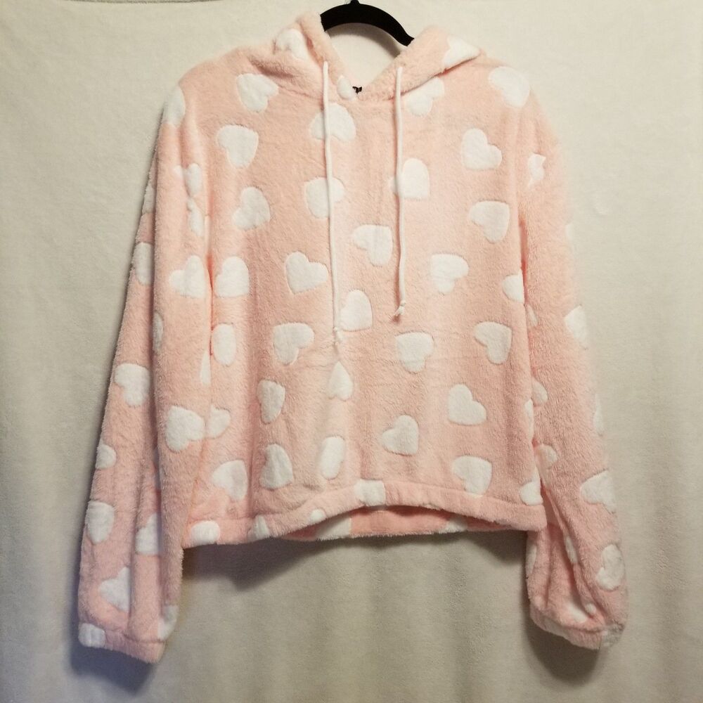Angel Cult XL Hoodie Pink Hearts Plush Fleece Pull Over Feminine Punk Cute Soft